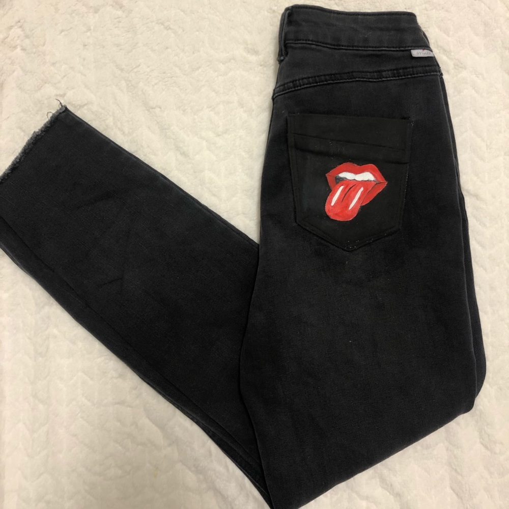 HAND PAINTED vintage black skinny jeans